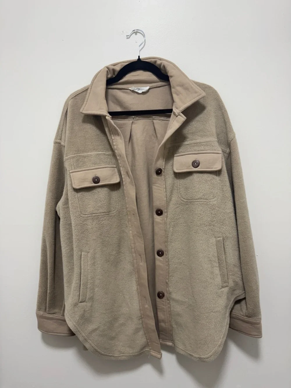 Carly Jean Los Angeles Tan Plush Button-Front Shacket - Picture 2 of 8